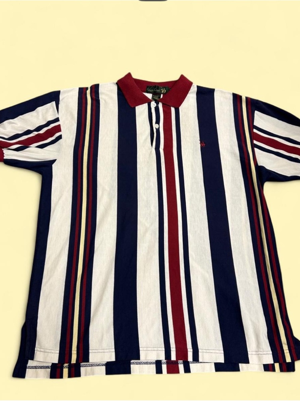 Men's 90s Vertical Stripe Kings Court Polo Shirt in Navy, White & Burgundy